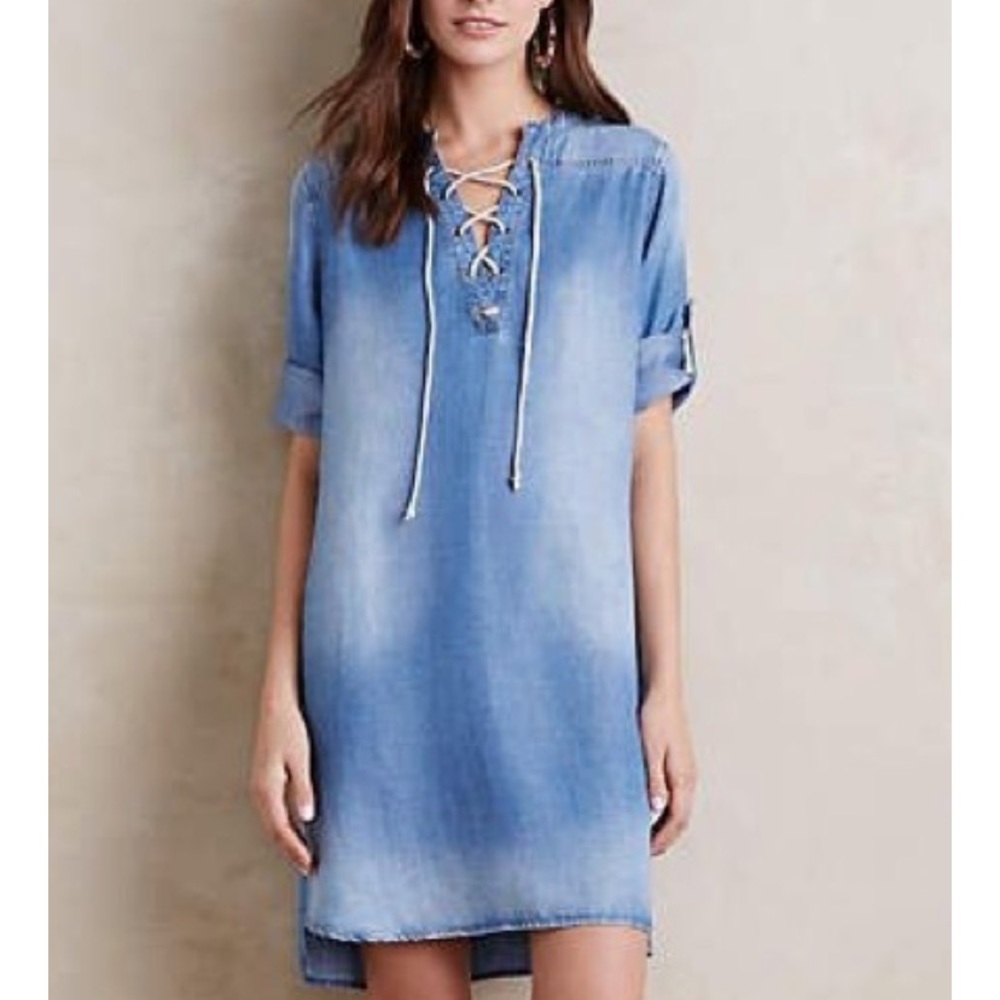 Cloth & Stone Xander Chambray Lace-Up Dress Size Large